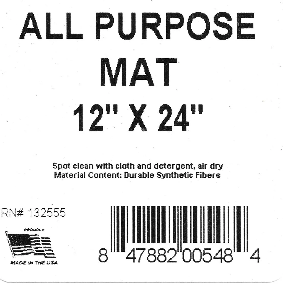 Rubber Mat label with American flag and part number