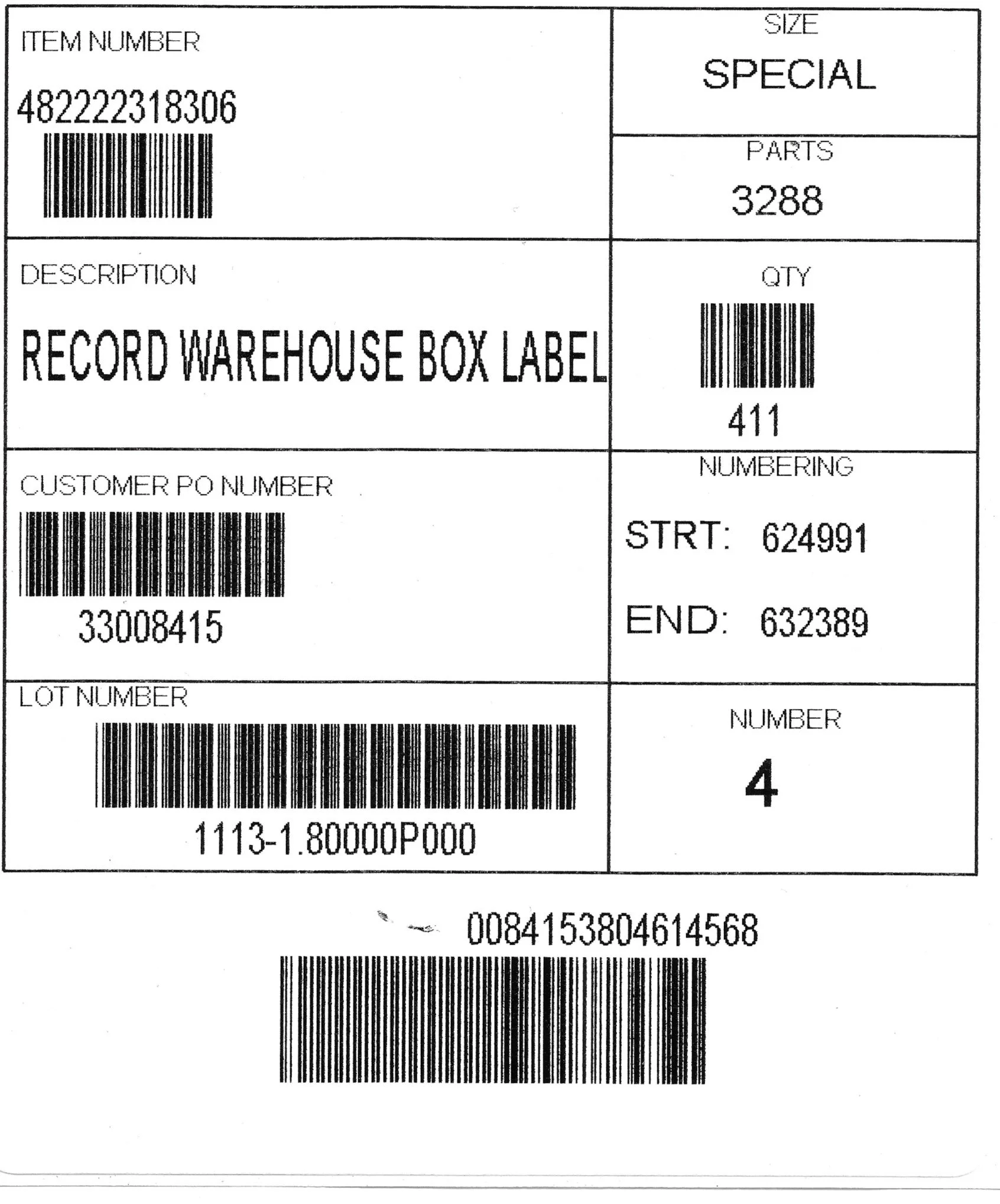 Warehouse inventory label with multiple barcodes