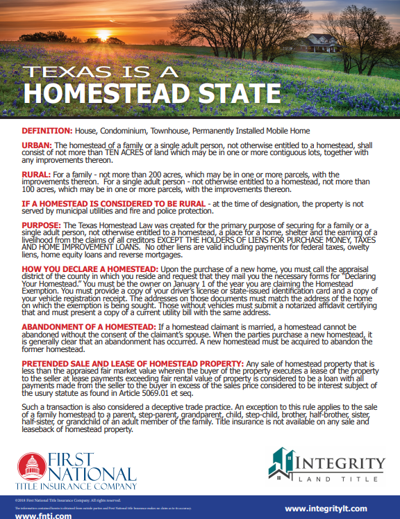 Texas is a Homestead State