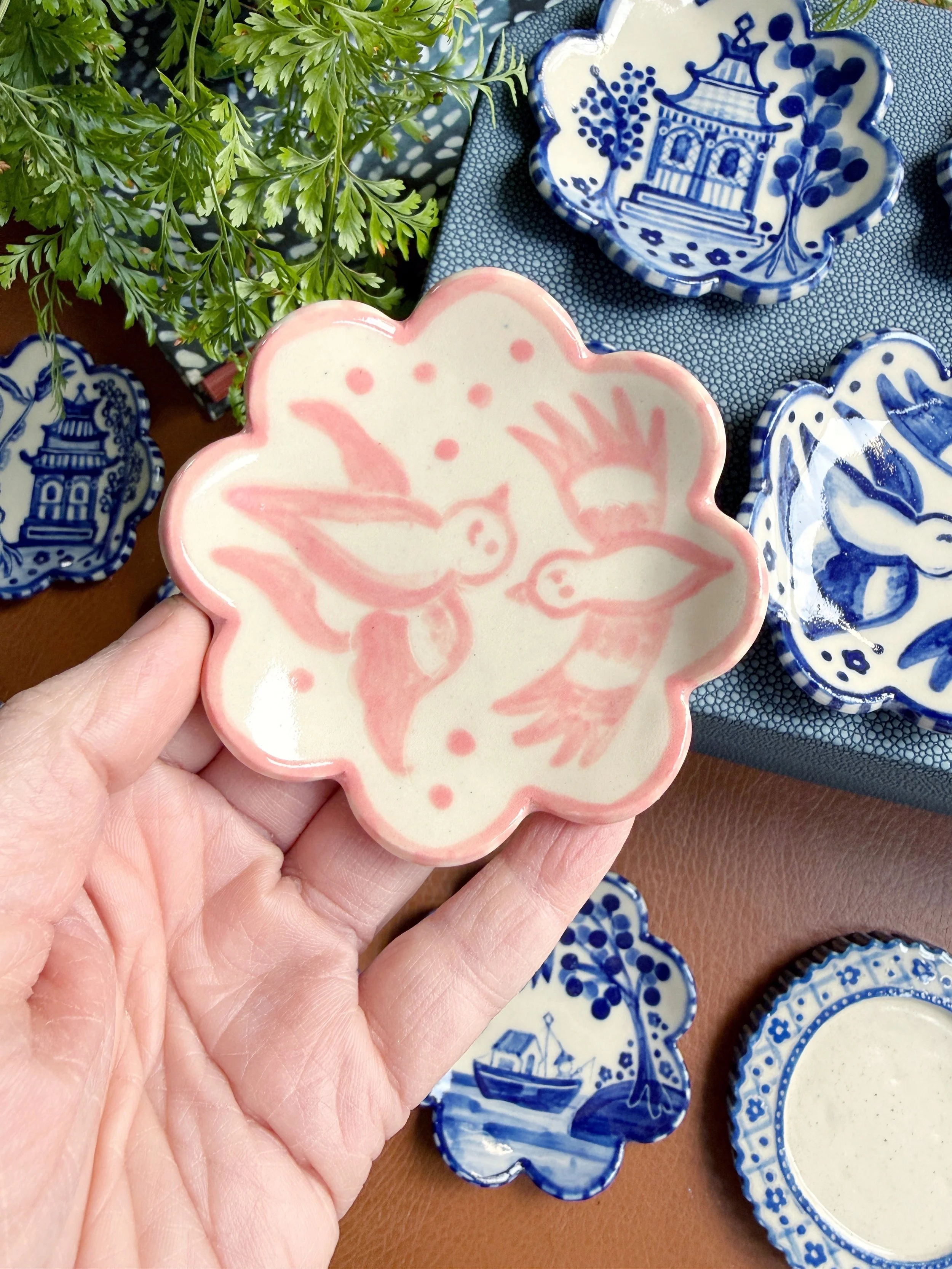 Coming Soon: Pink Willow Birds Brush Rest or Ring Dish