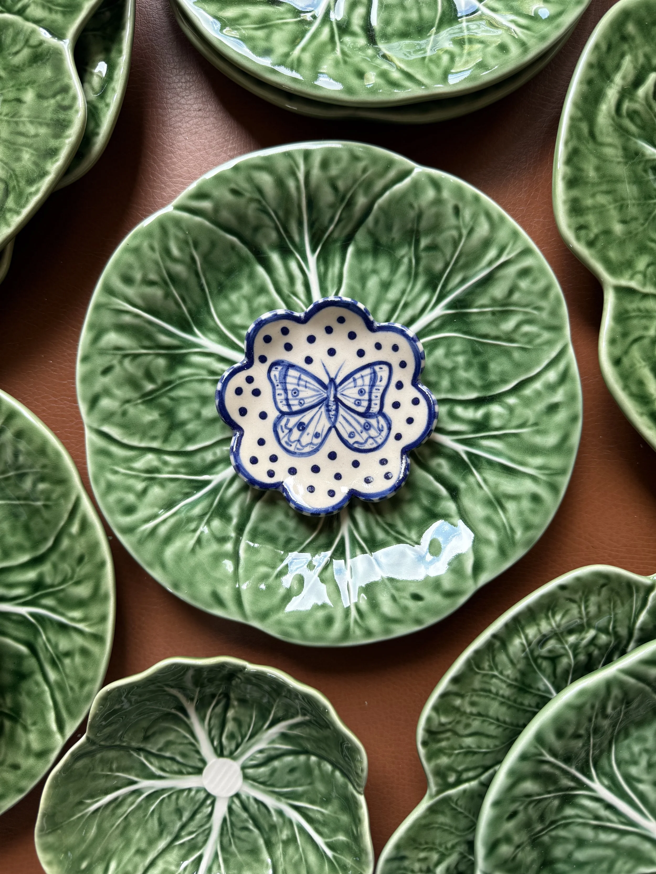 Blue Butterfly Brush Rest or Ring Dish