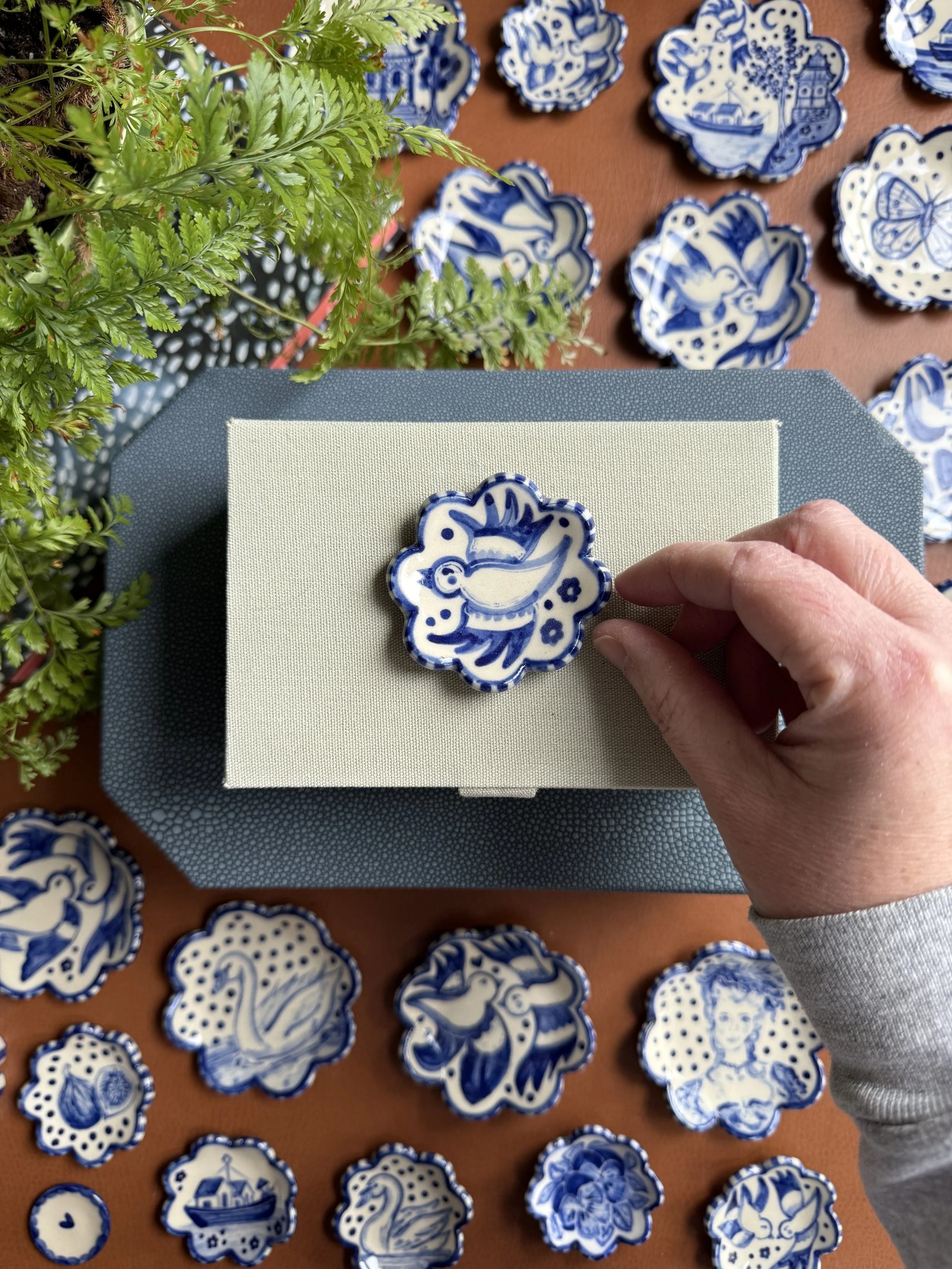 Coming Soon: Blue Willow Bird Brush Rest or Ring Dish