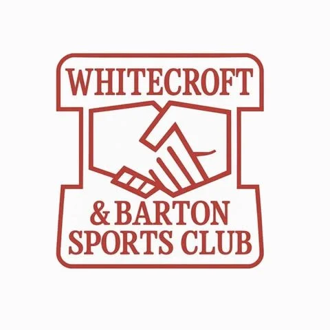 Logo of Whitecroft & Barton Sports Club featuring a handshake inside a rectangle.