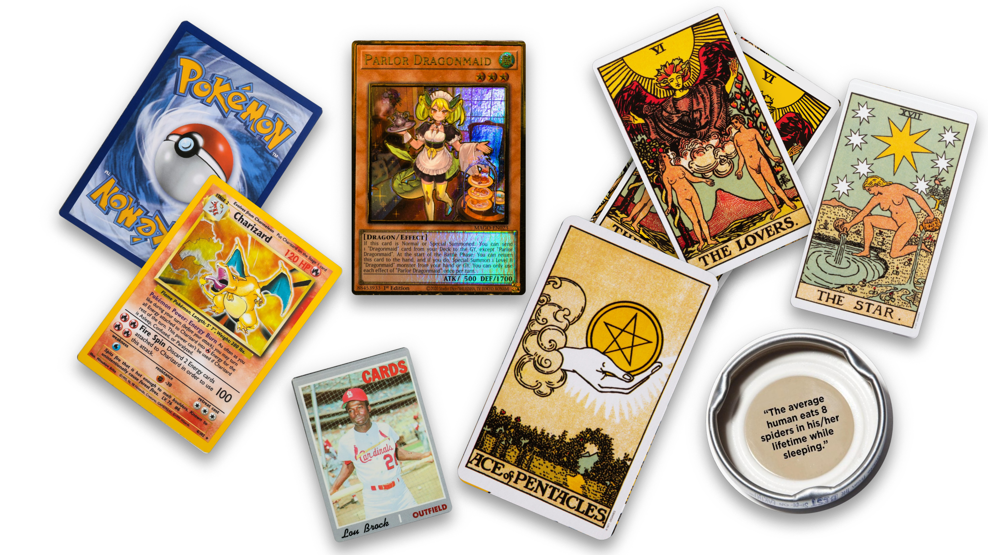 Diagram of trading cards and tarot cards