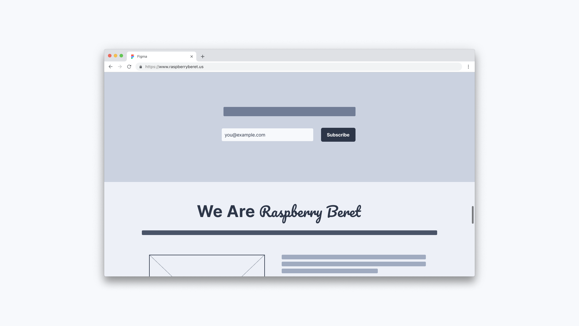 Wireframe of the newsletter & about page