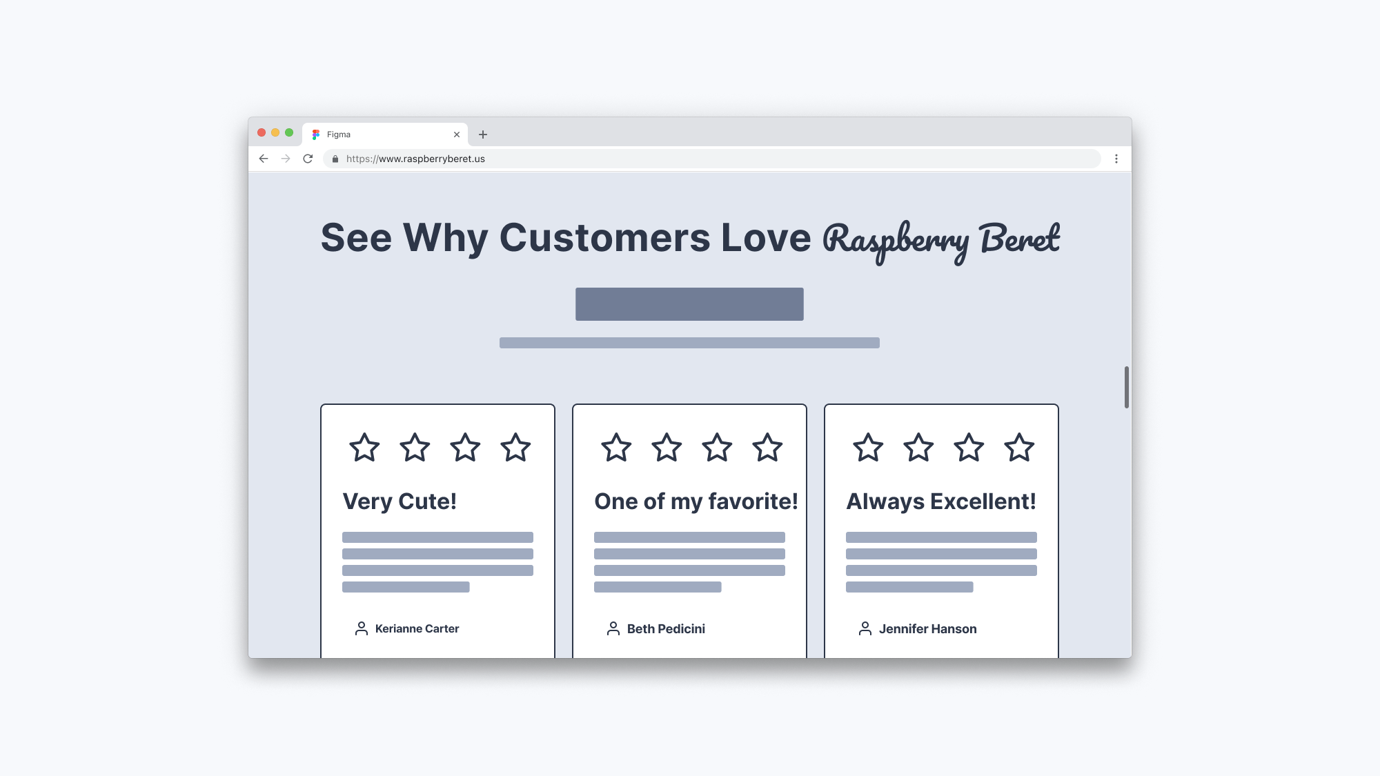 Wireframe of the customer reviews page