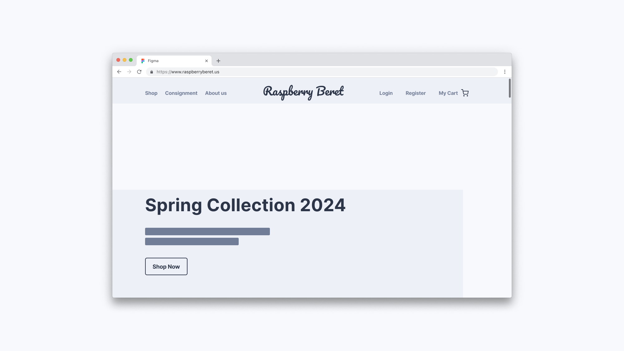Wireframe of the home page