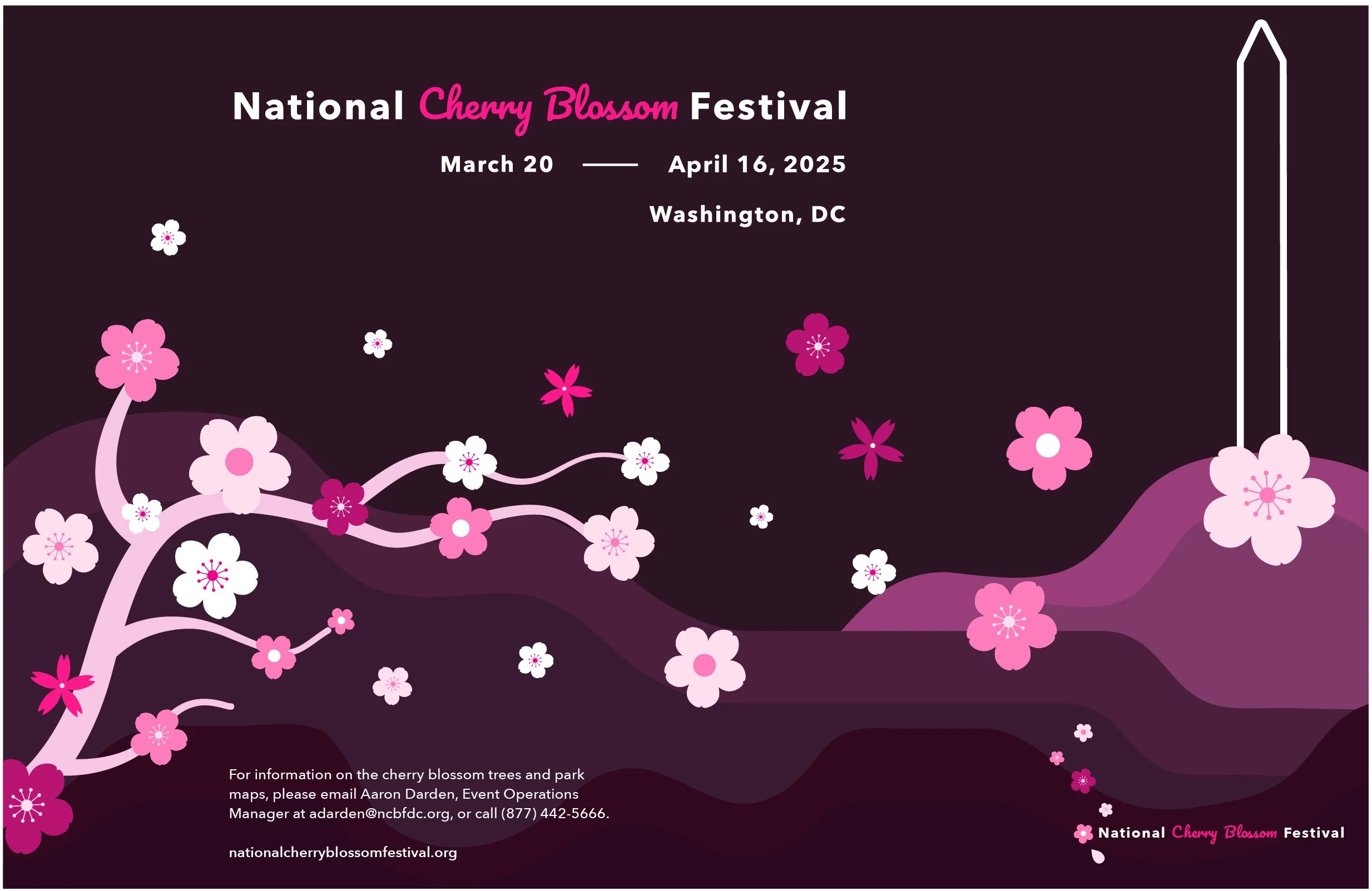 Digital poster for the event, showing a large cherry blossoms and event dates.