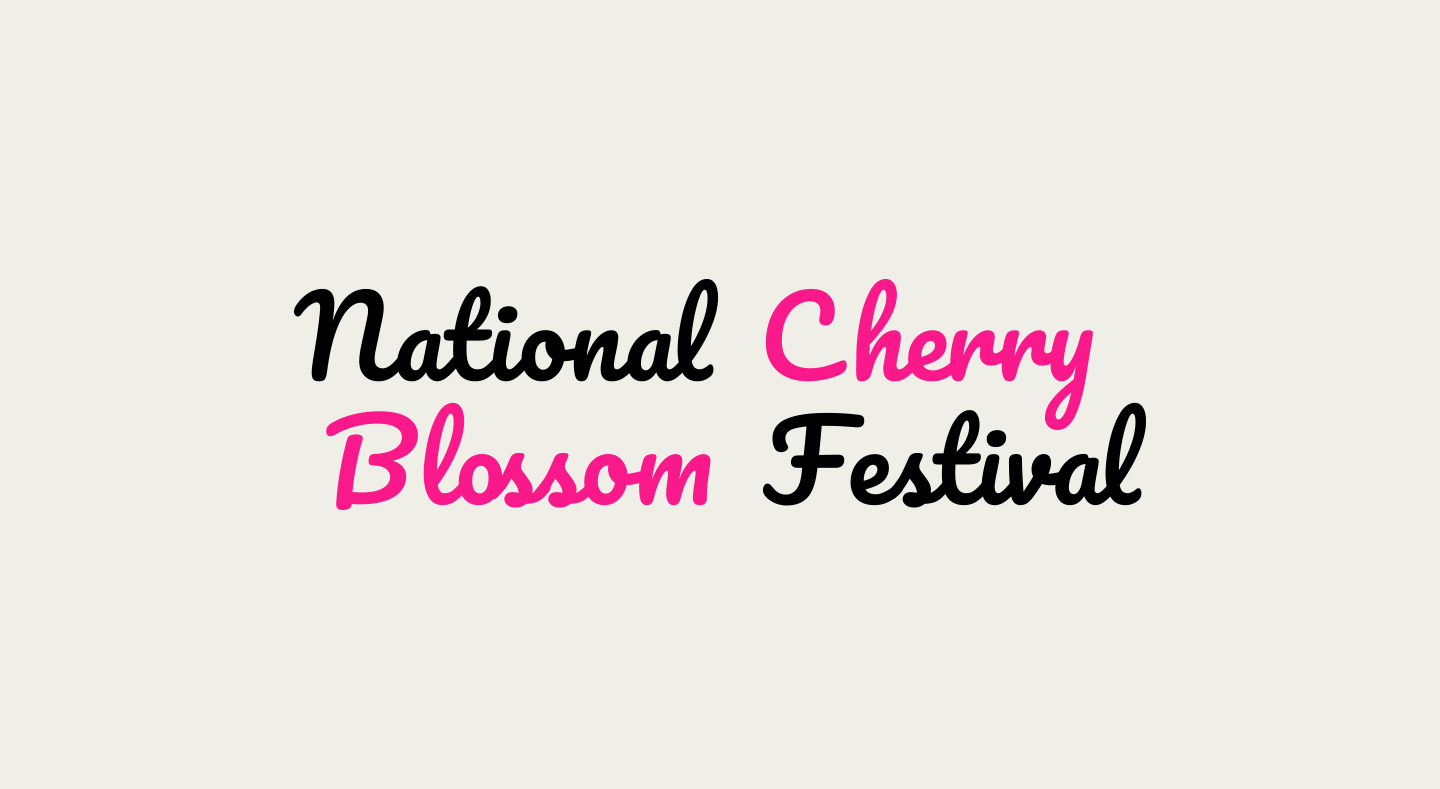 Final logo and branding for the National Cherry Blossom Festival, featuring cursive writing on a light background.