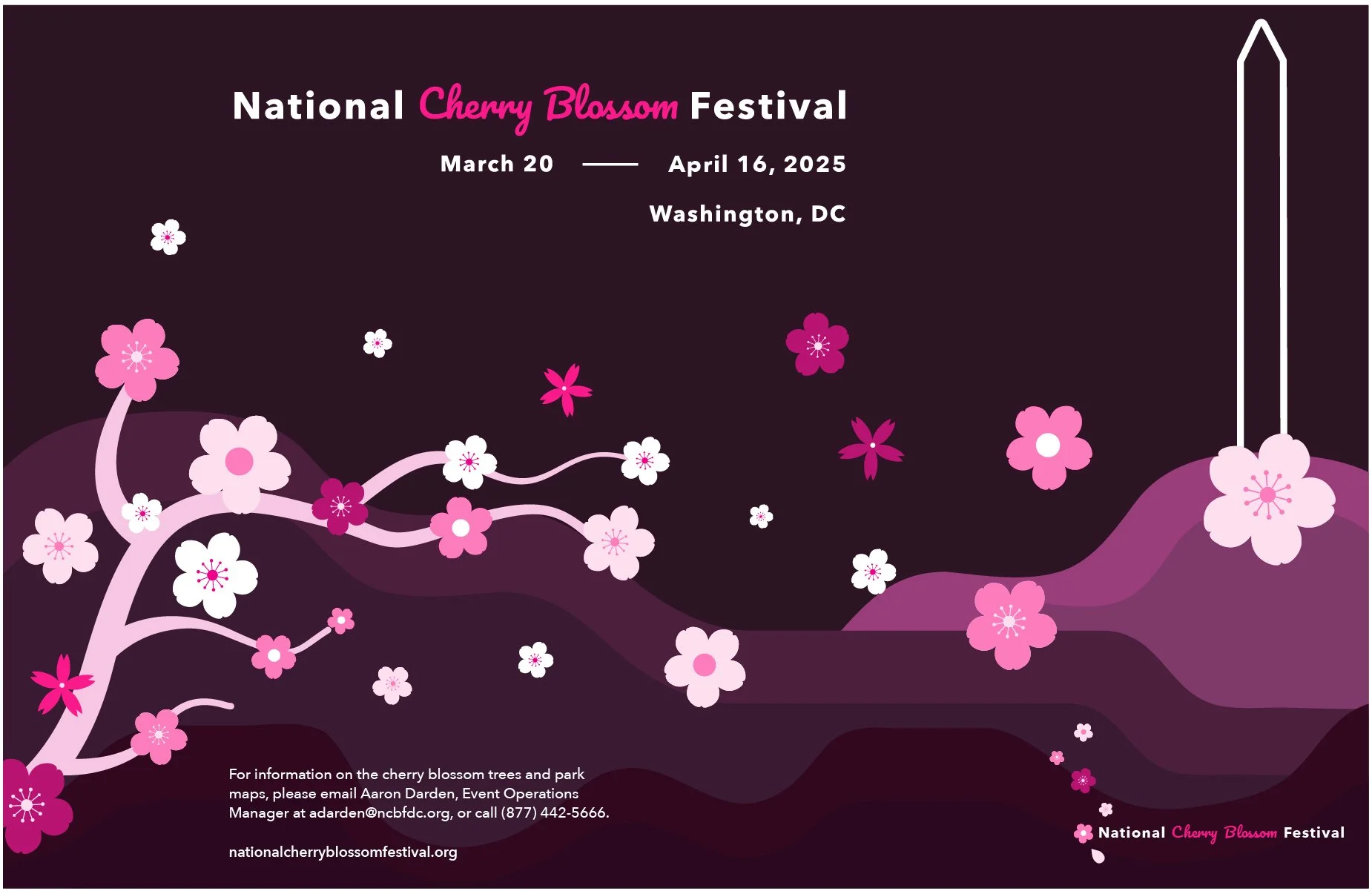 Digital poster for the event, showing a large cherry blossoms and event dates.