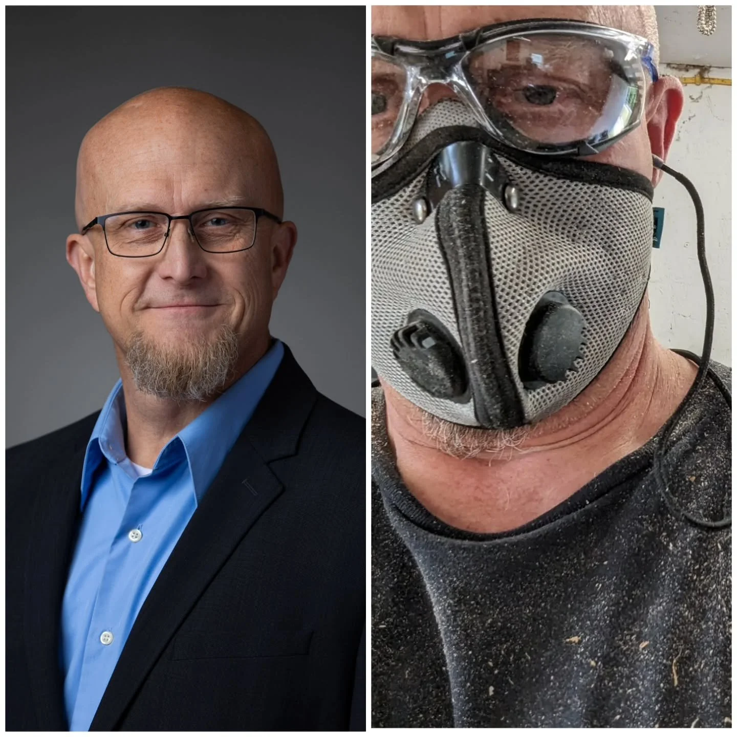 9-5 or 5-9?  Both have purpose and are fulfilling in their own ways. I give them both focus and effort. I appreciate them both fully. 

#dayjob #sidehustle #itprofessional #woodworker #maker #business #pleasure #suitup #sawdust #jeckyllandhyde #alter