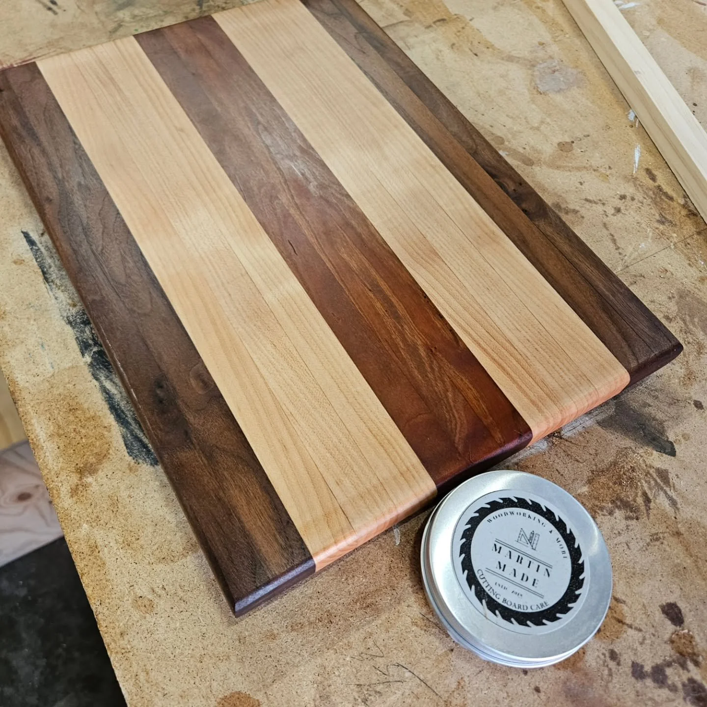 One of our cutting boards needed freshened up. It was starting to look dry and feel a little rough. A light sanding and a fresh coat of our beeswax/mineral oil blend was just what it needed. Care for those boards and they'll stay in good condition fo