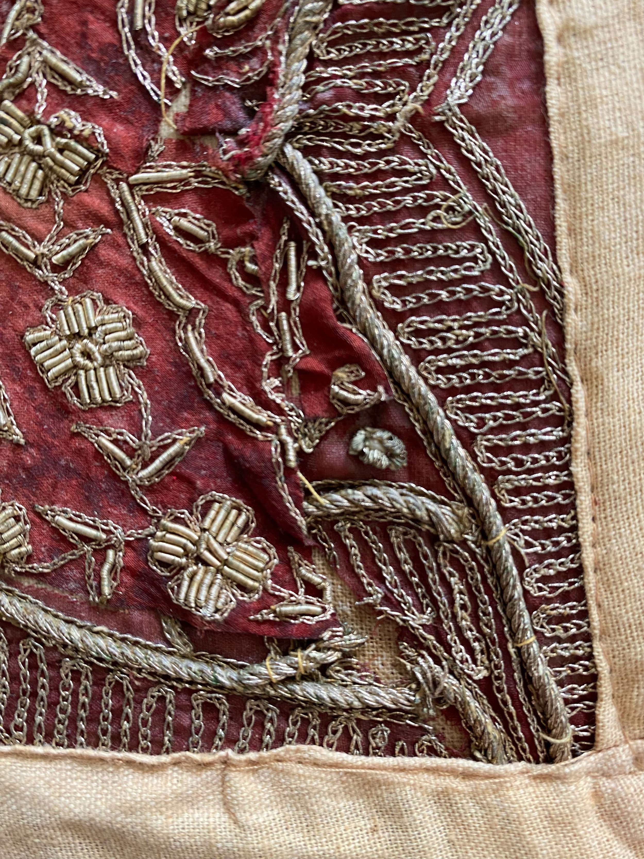 Area with missing silk before conservation