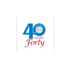 AFCEA 40 Under Forty logo with blue "40" and red "under Forty" text, includes AFCEA globe emblem.