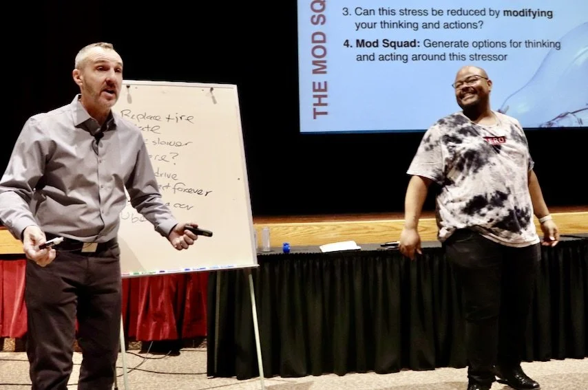 Stress management speaker Jordan Friedman involves audiences in his presentations.