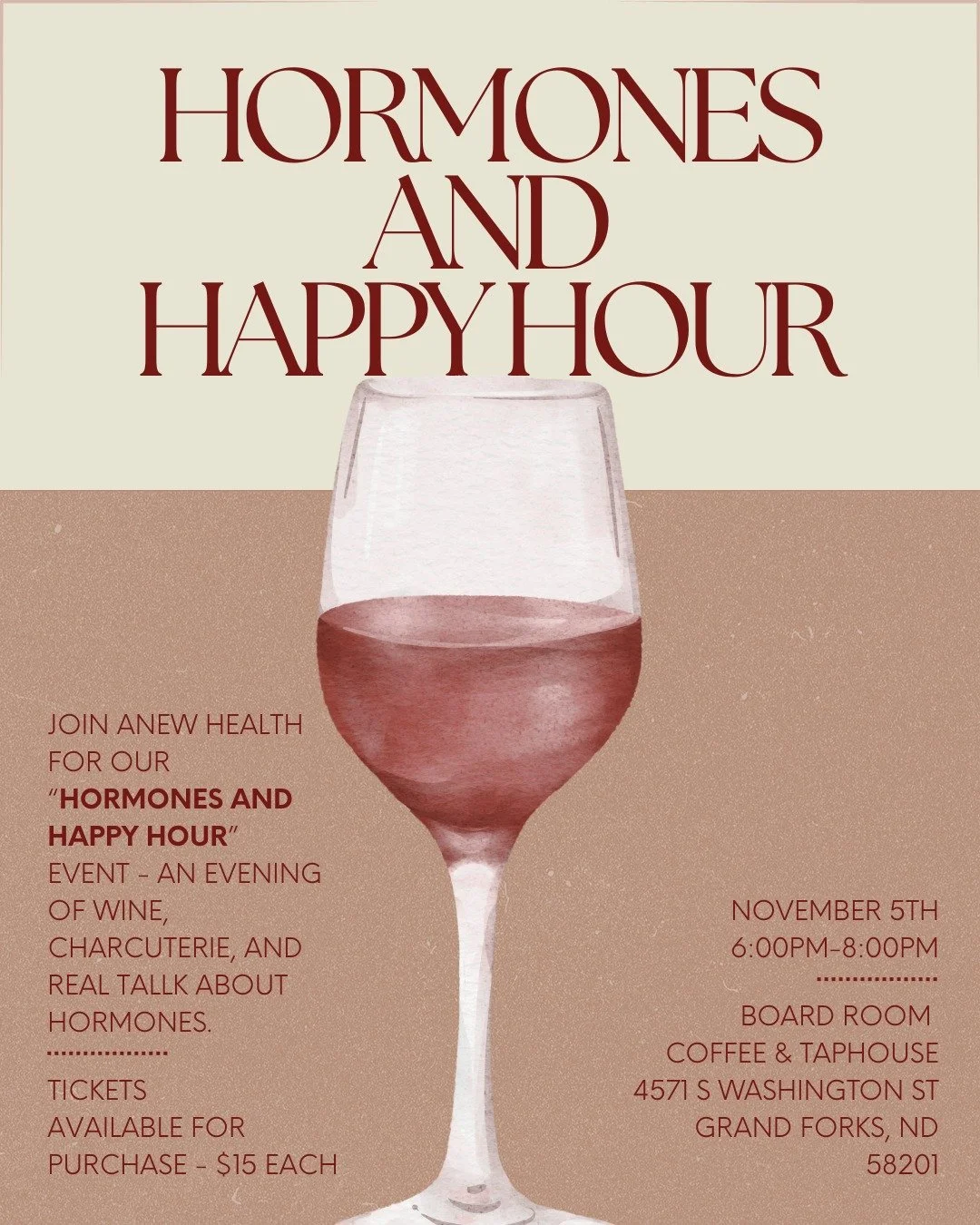 Join us for an evening of wine, charcuterie, and real talk about women&rsquo;s hormones &mdash; how to feel more balanced, energized, and you.

✨ Wine &bull; Charcuterie &bull; Women&rsquo;s Wellness

🎟️ Tickets close tonight &mdash; don&rsquo;t mis