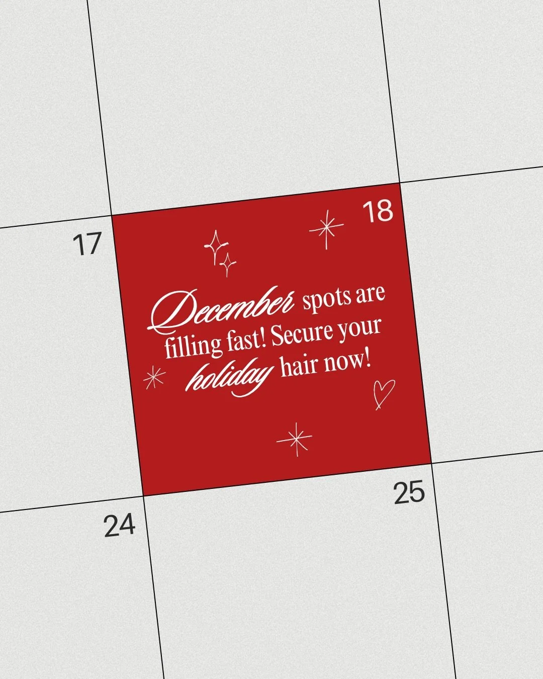 ✨ December appointments are going fast! Secure your holiday hair while you still can 💇&zwj;♀️🎄

Call us or book your appointment using the link in our bio 🫶🏻