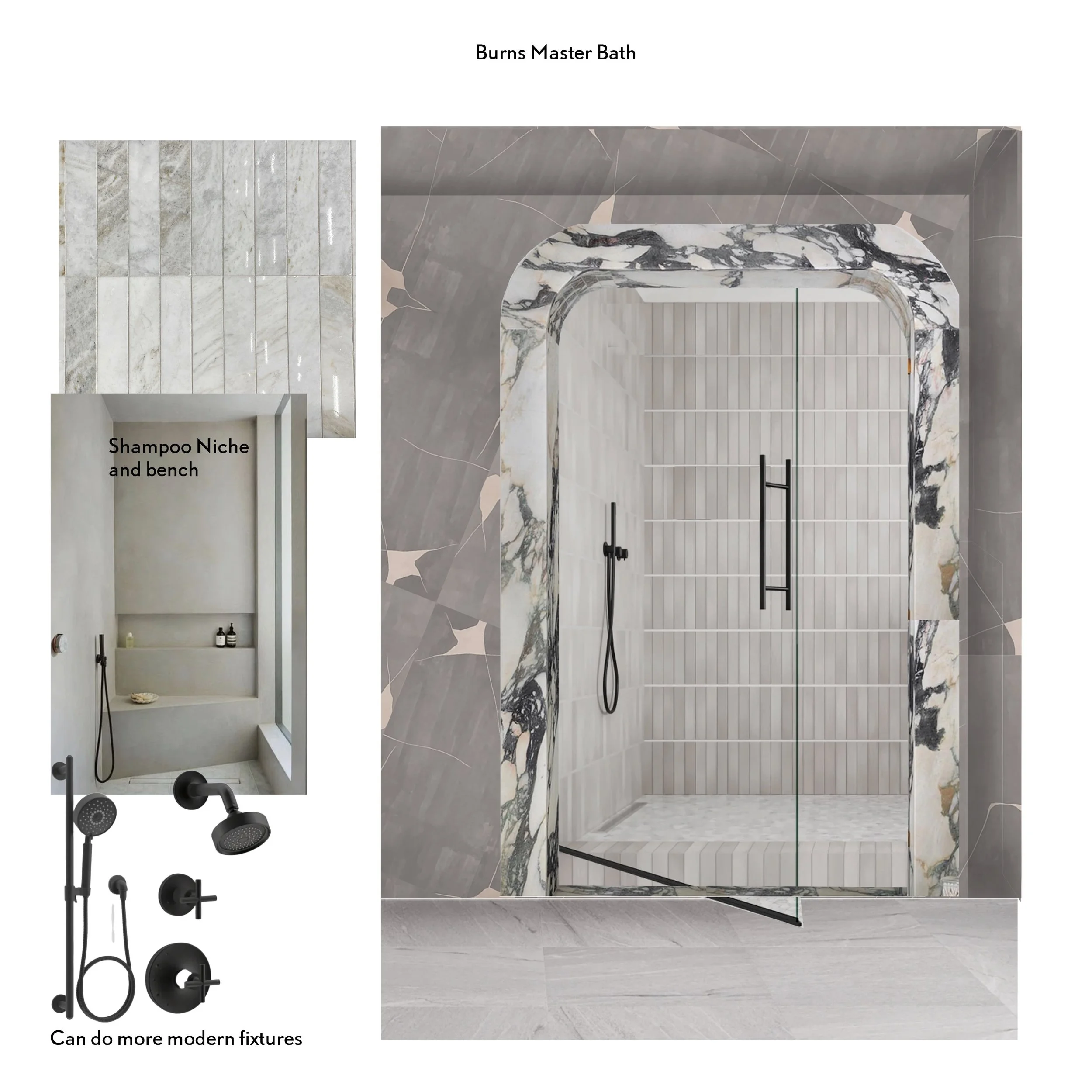 Shower design. We opened up the shower to bring in more light. 