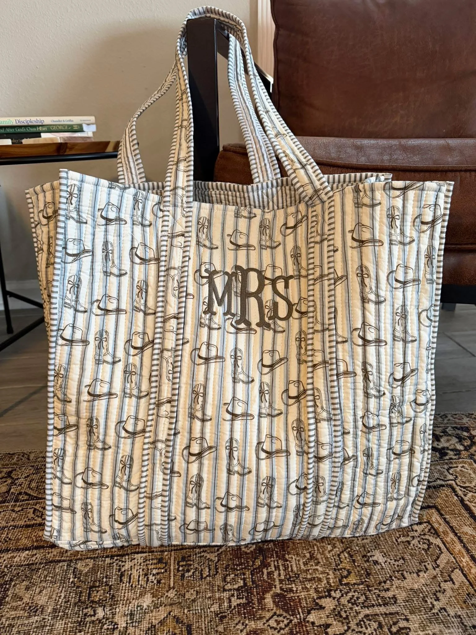 Western Blues Quilted Tote Bag