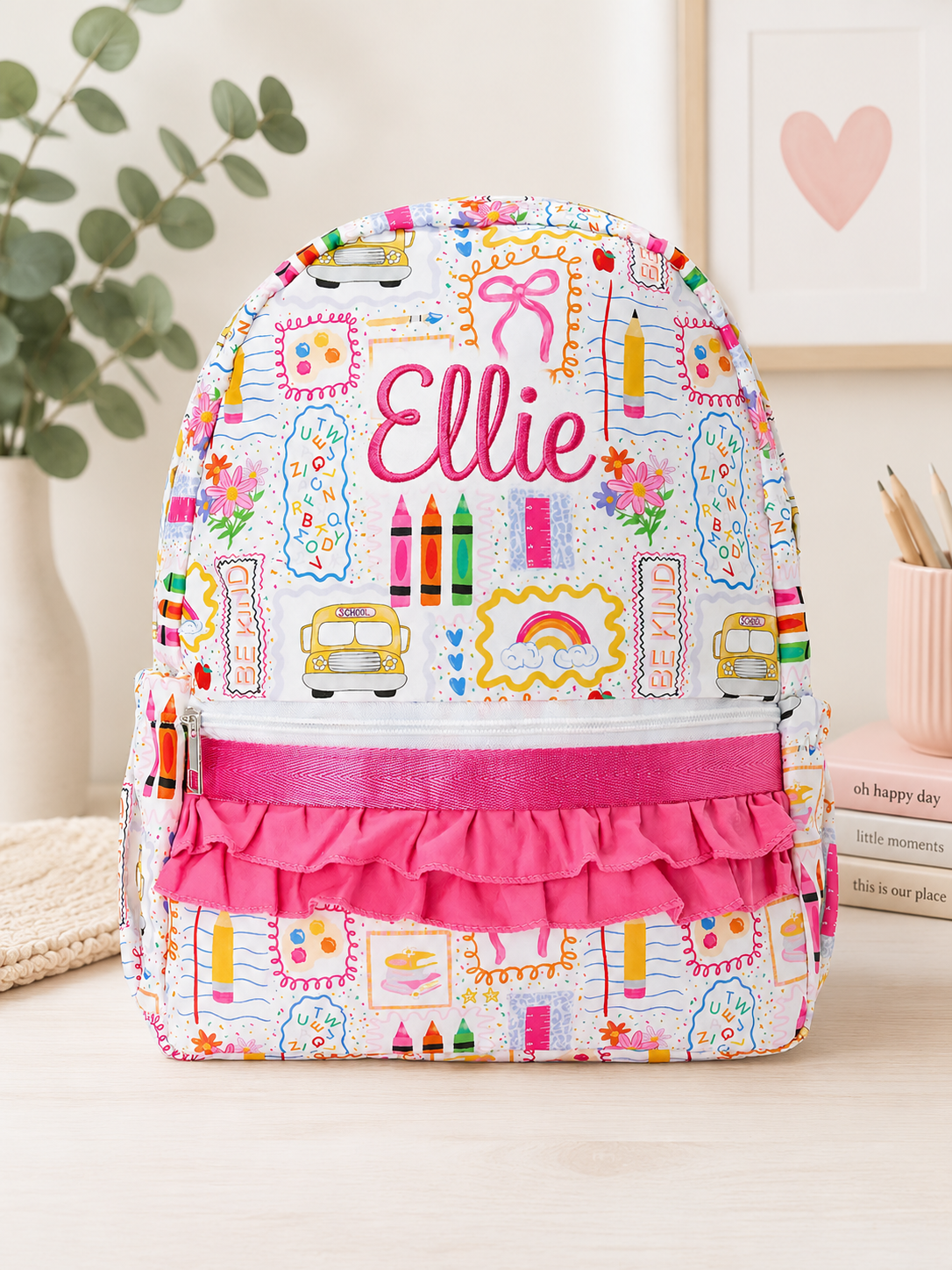 Back To School Print Ruffle Backpack