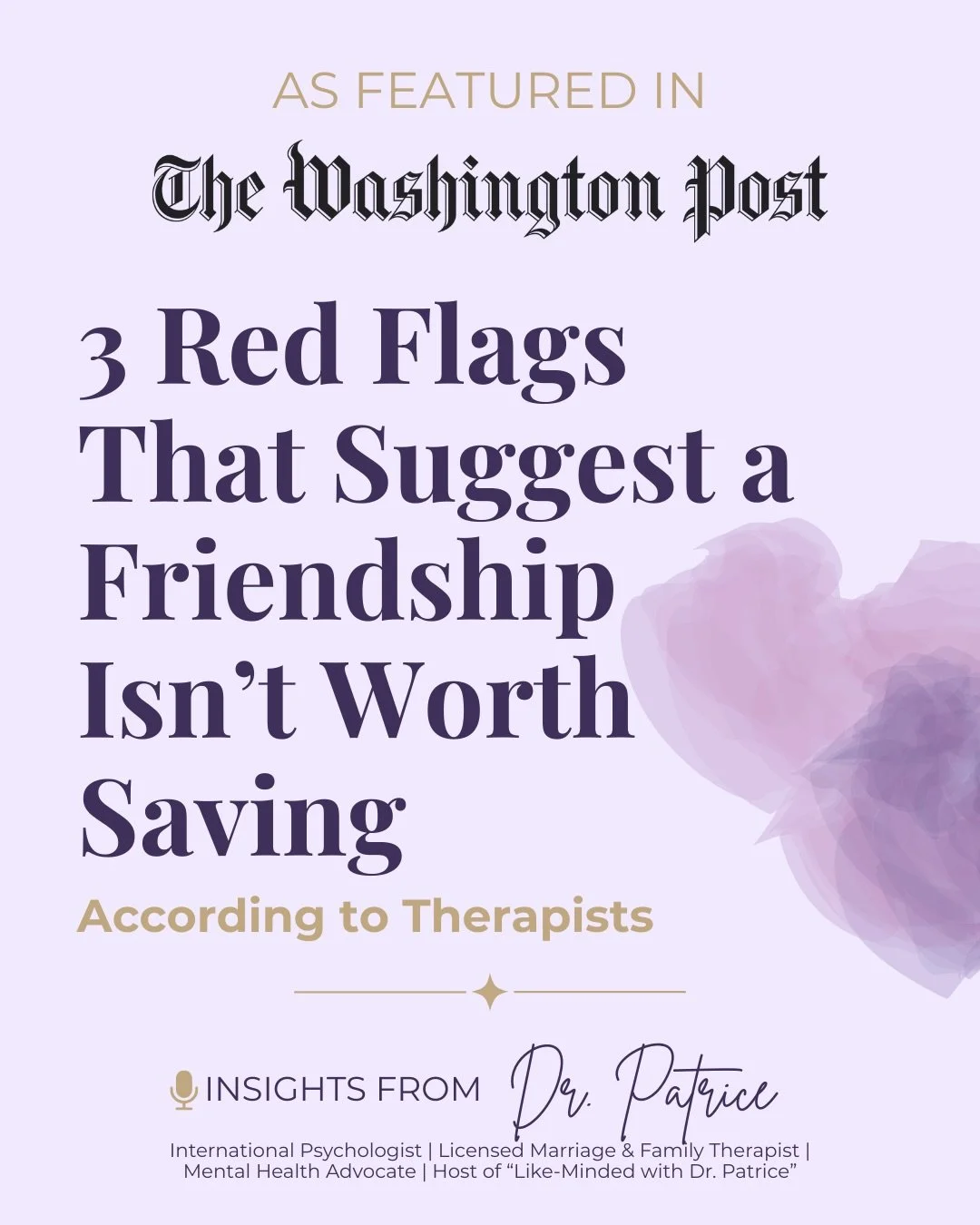 Honored to contribute to this conversation in @washingtonpost by @jennaaryu , alongside fellow experts @suzannedegges and @christie_ferrari , discussing the signs that a friendship may no longer be serving you.

Friendships naturally evolve over time
