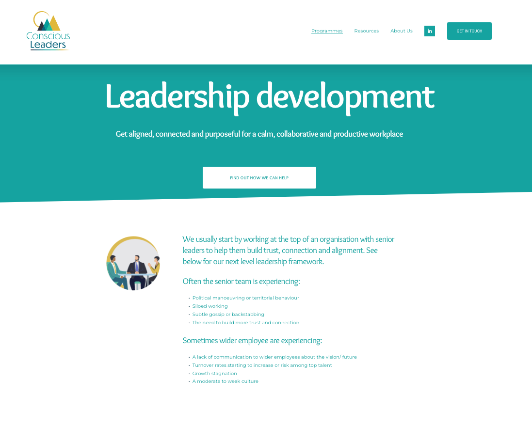 website page showing Leadership deveopment and illustration