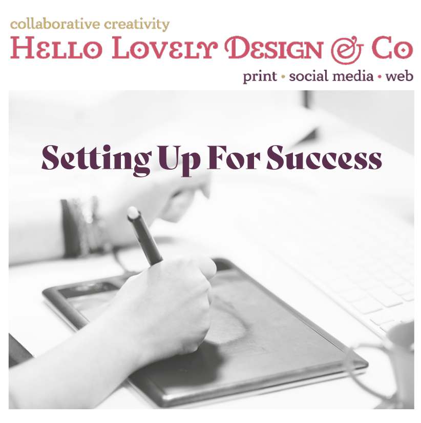 A person is holding a stylus and working on a digital tablet, with a laptop in the background. The image promotes a business focused on design and success.