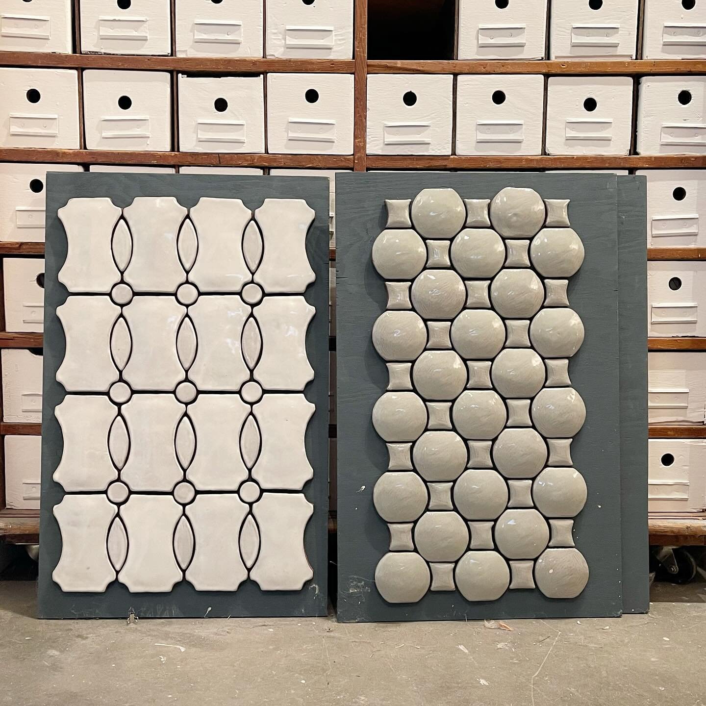 I&rsquo;m looking forward to a couple of upcoming tile projects using these tile patterns I designed while @ksa last spring. 
The one on the left was inspired by albarello jars.  Used to house herbs and medicines for Apothecaries.  They could line th