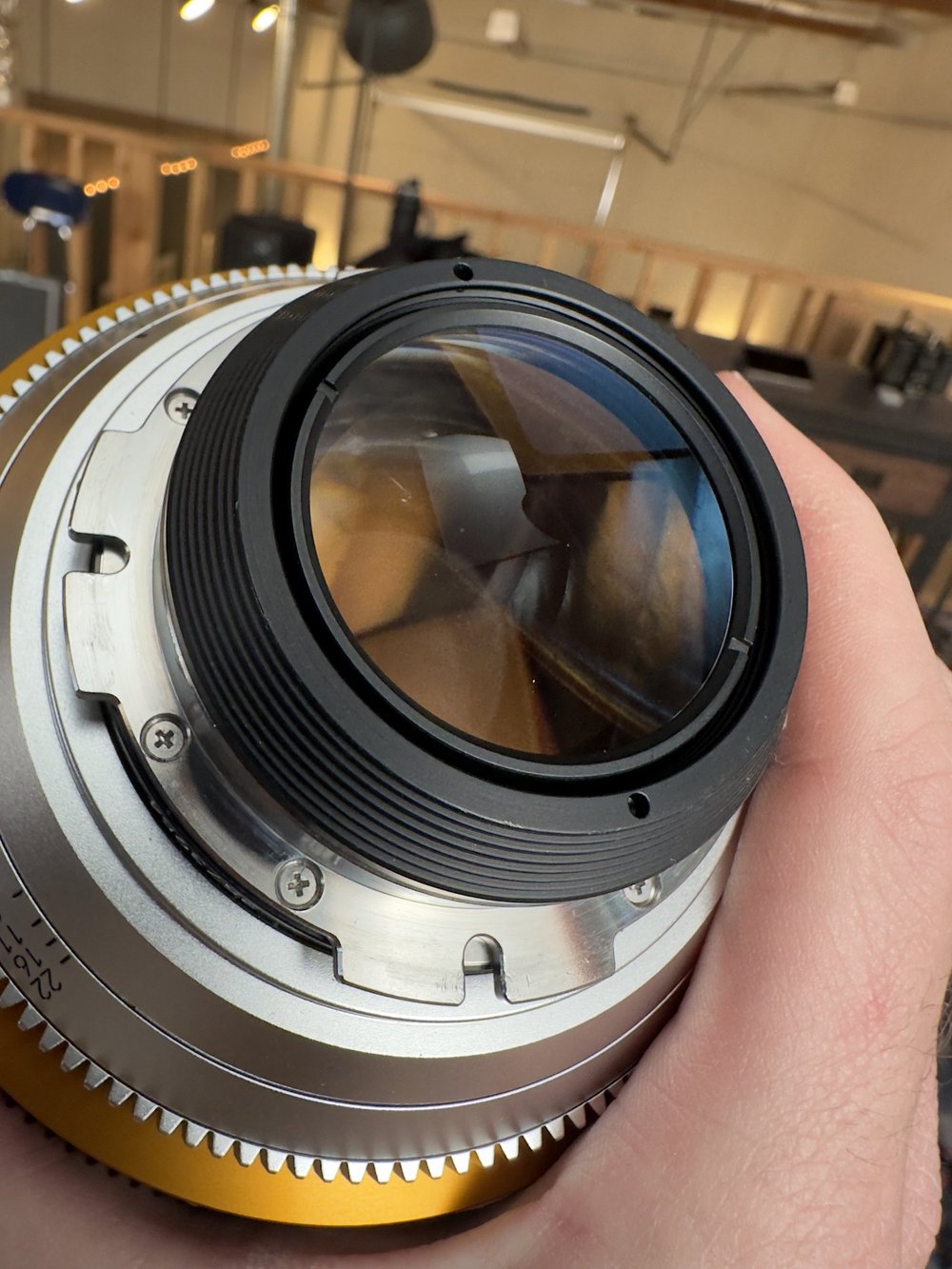 Rear element of the Minolta Rokkor 58mm T/1.3 lens.