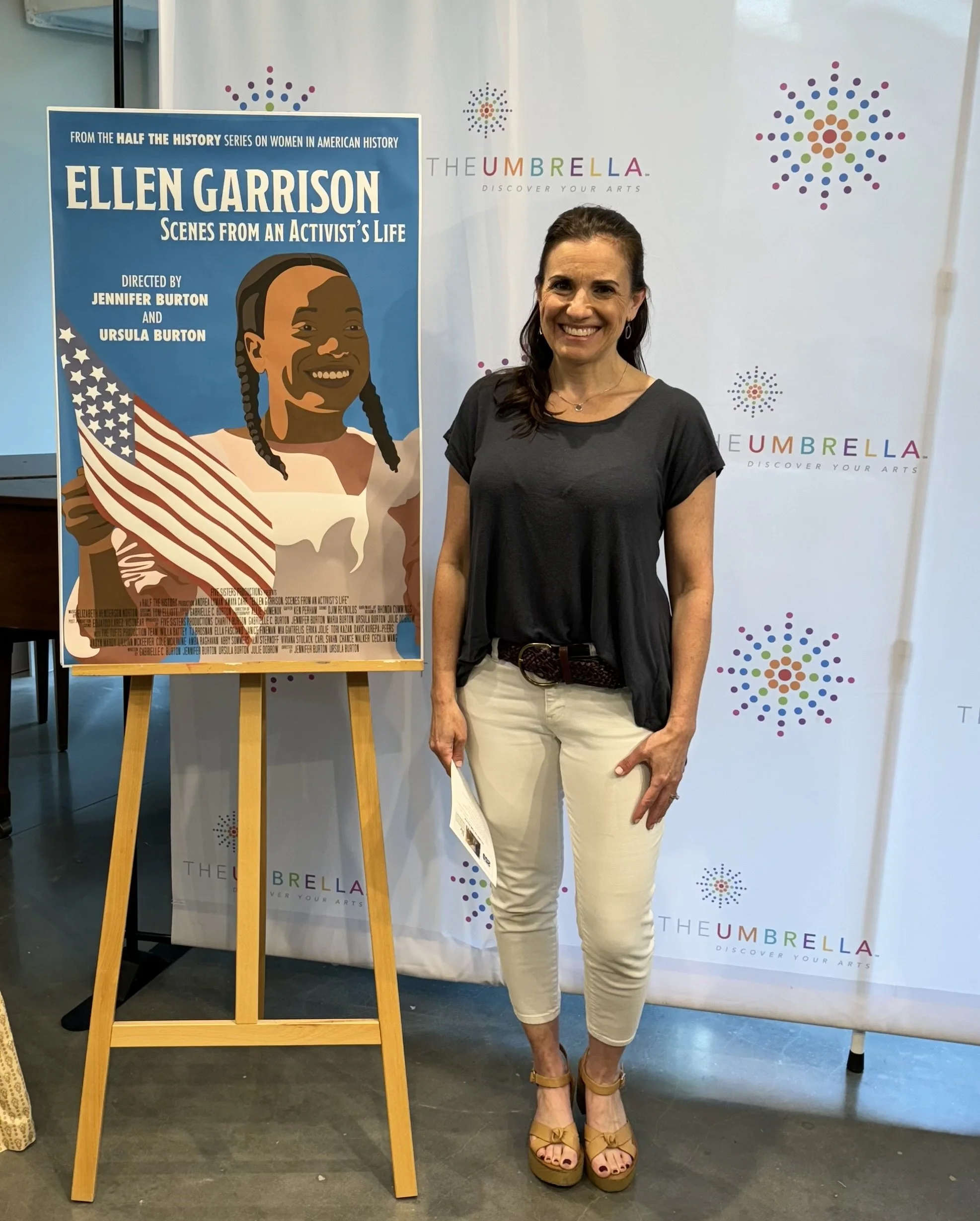 Jen at the premiere of Ellen Garrison: Scenes from an Activist's Life at the Umbrella Theater, Concord, MA, June 8, 2024