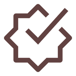 A checkmark inside a badge or seal, symbolizing approval or verification