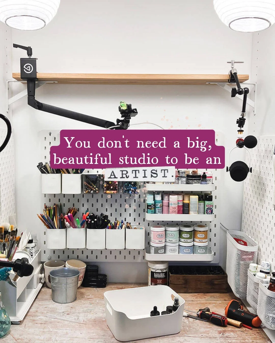 You don't need a large art space like a studio to create art you're proud of! Even a magical wardrobe like my current art space in my new home will do. 🙂 

As long as you stay passionate and dedicated to your art and creativity, you&rsquo;ll always 