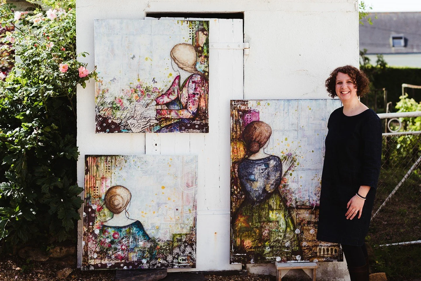 I was looking through some old photos and came across this one.

These are my Austen Girls, three large mixed media canvases I painted several years ago.

The moment I saw this photo, I was right back there, arranging them outside, stepping back, and
