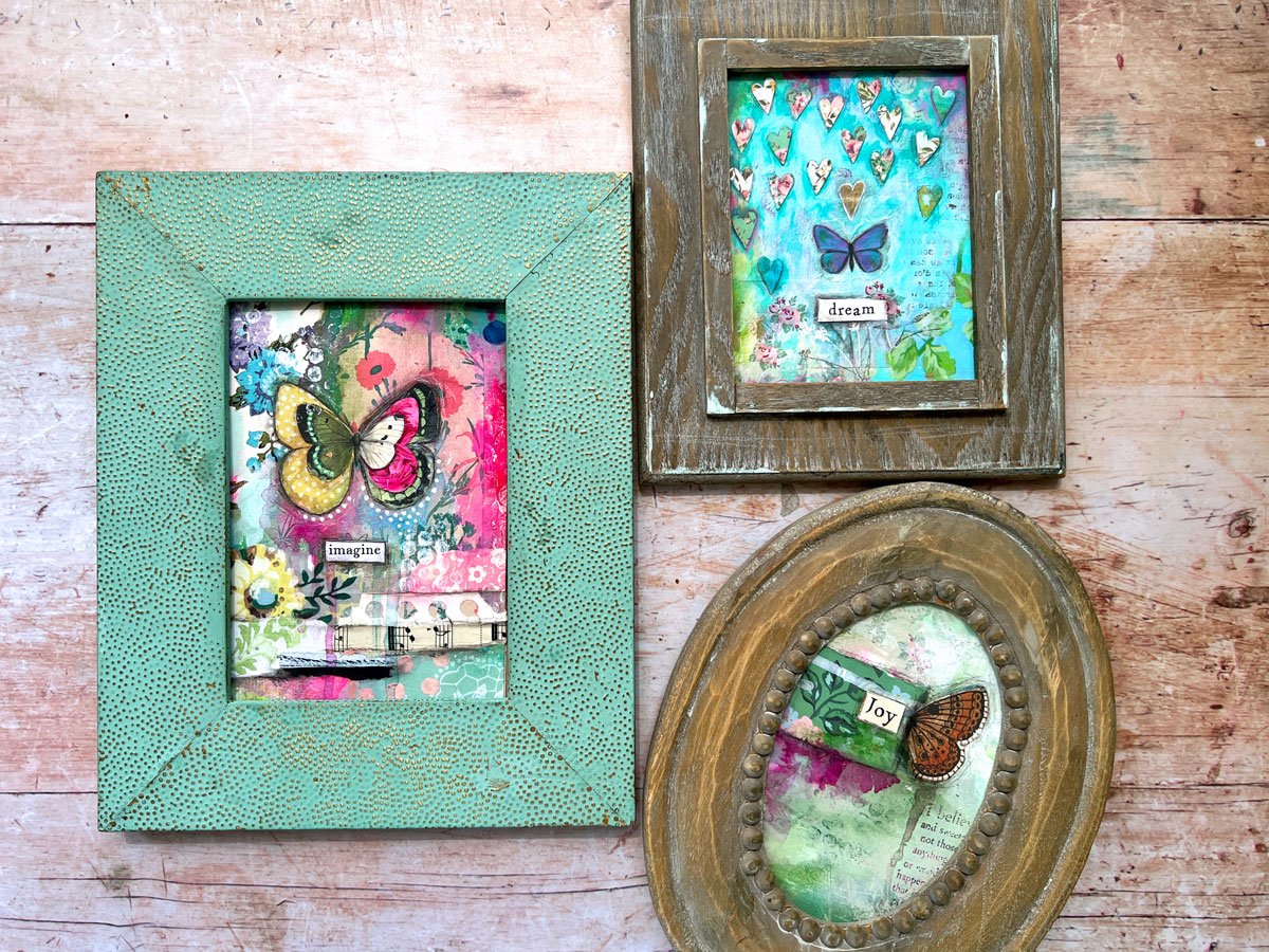 Butterfly paintings in vintage frames