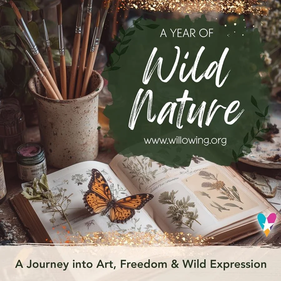 A Year of Wild Nature mixed-media art journal with brushes and butterfly imagery