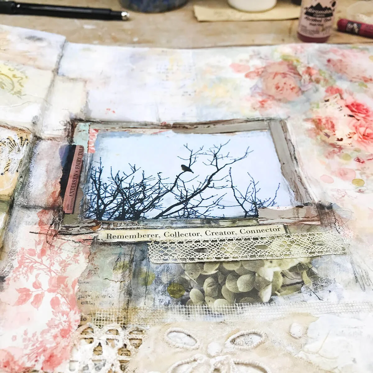 bird and branches art journal page