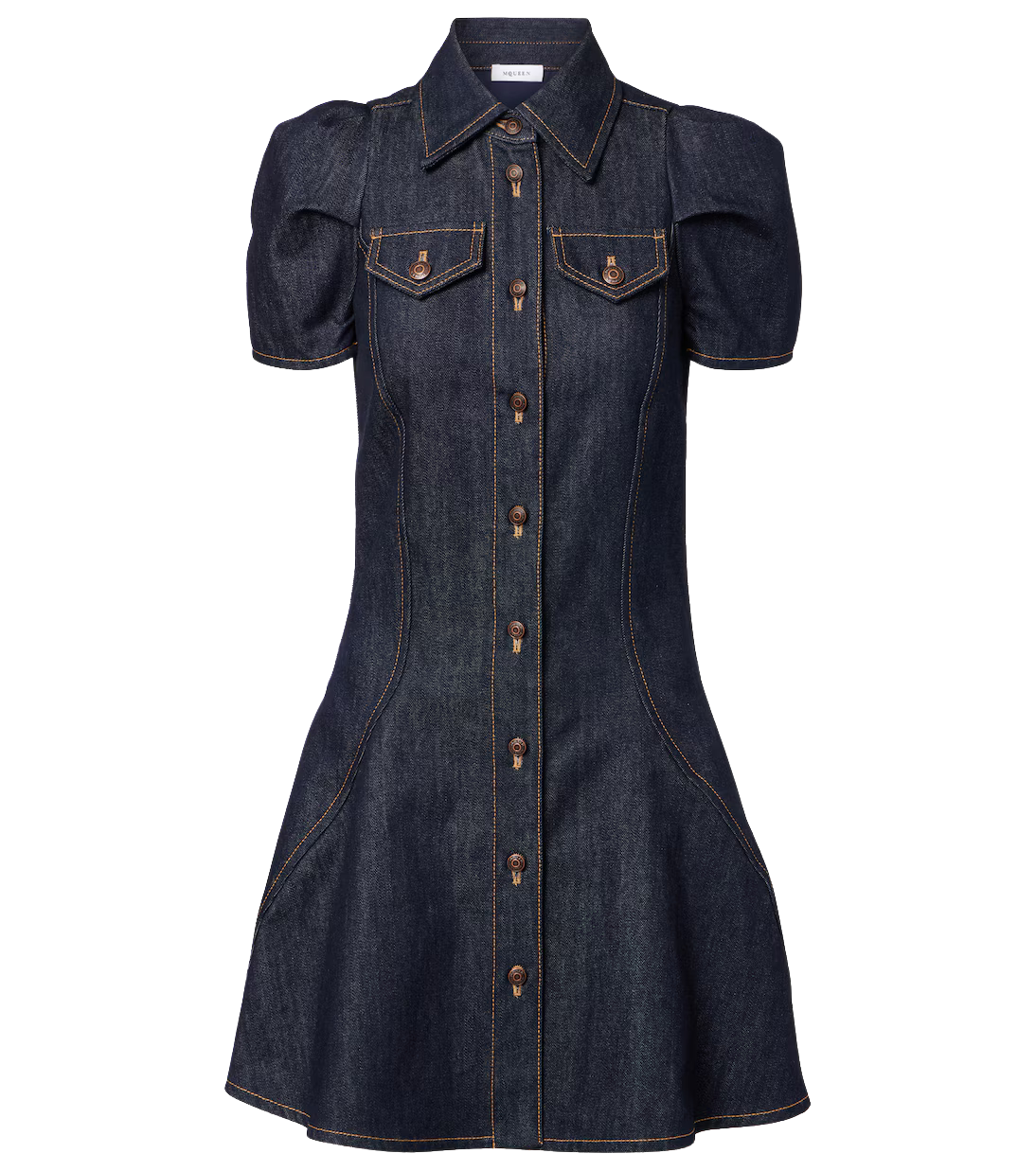 Puff-Sleeve Denim Minidress