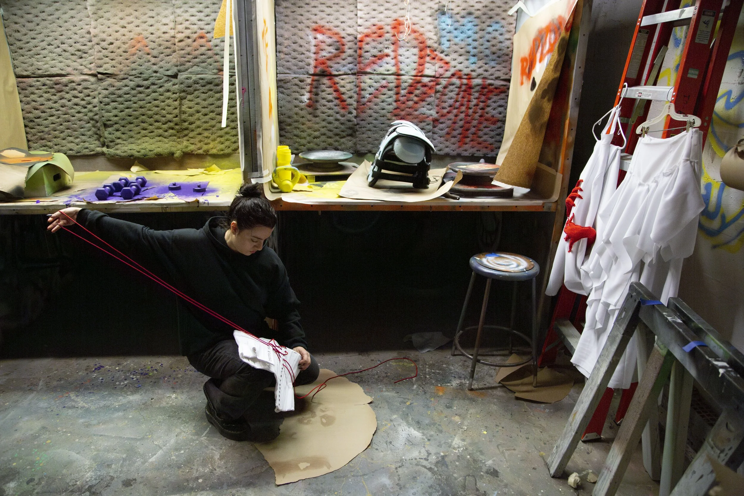 4.	A tension is in the air as Layla prepares her looks in the spray booth. She is set on splatter painting to complete her looks. A technique that could make or completely break the clothes she has been working on for her entire 5th and final year of