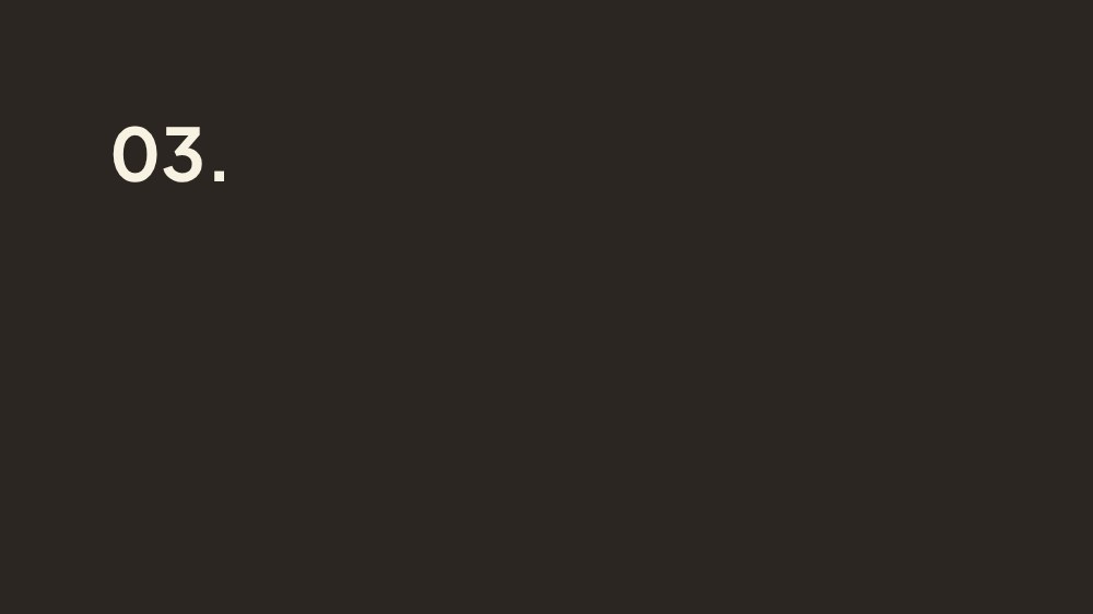 A dark background with bold white text that reads '03.'