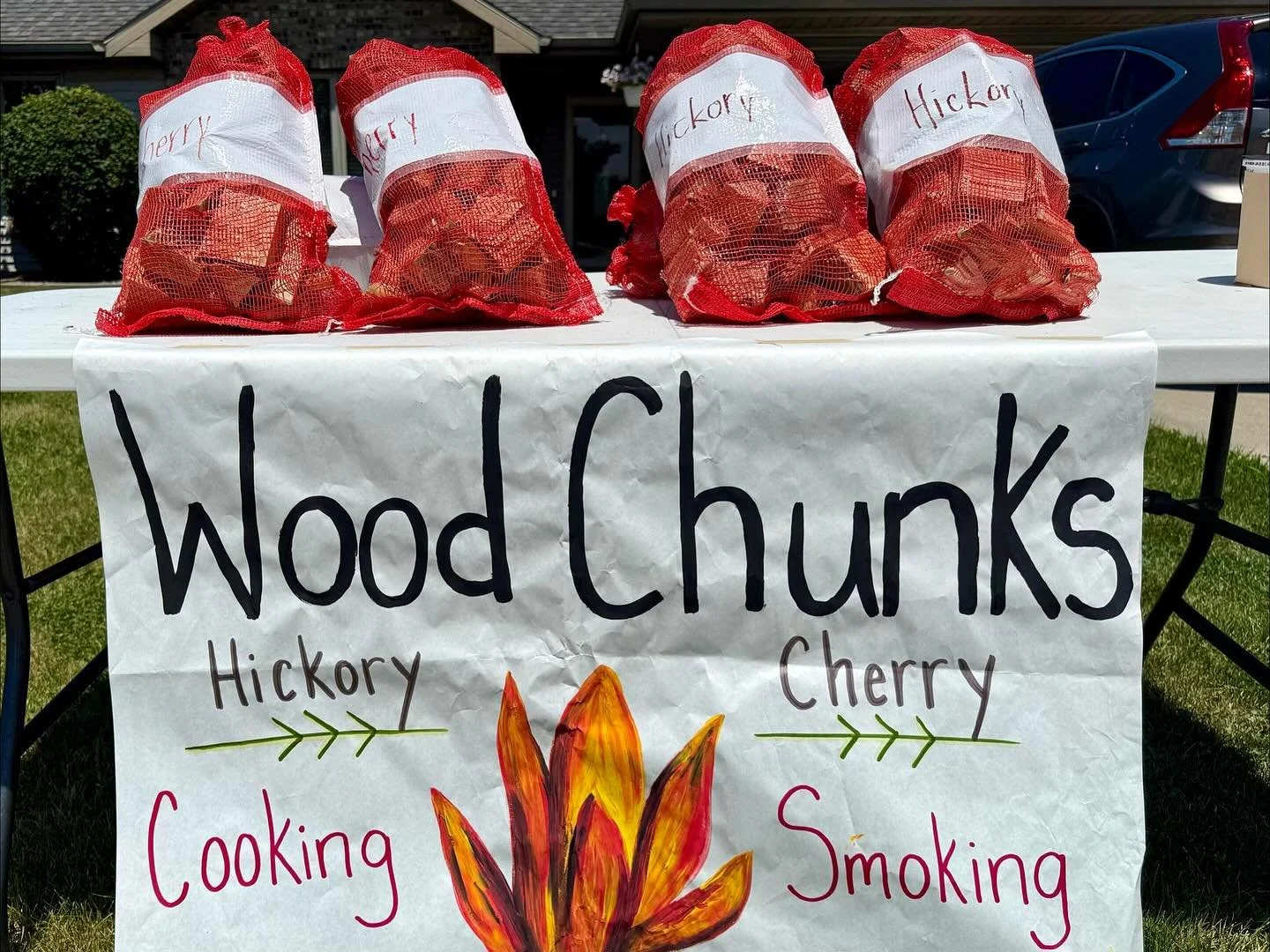 If you are a smoking or grilling connoisseur then these Hickory and Cherry wood chunks may be what you’re looking for to level up your BBQ game!
Coby and Crue, along with their grandpa locally source, chop, and bag hickory and cherry wood.  St