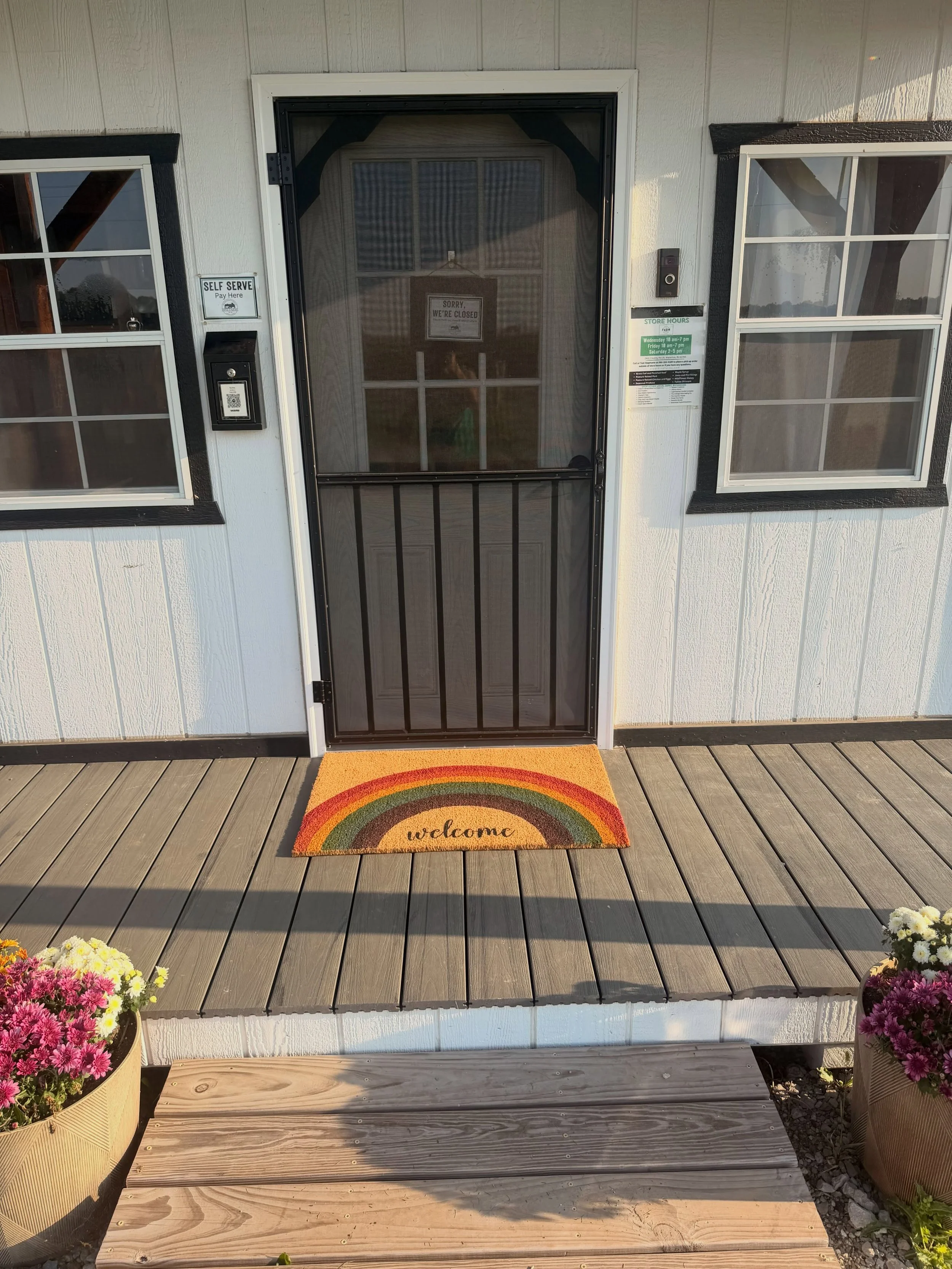 The Farm Store front porch mat was in desperate need of an upgrade&hellip;so we combined our love of rainbows and desire to welcome you all to our little on farm store &hearts;️🌈&hearts;️

If you&rsquo;d like to visit our seasonal store we are open&