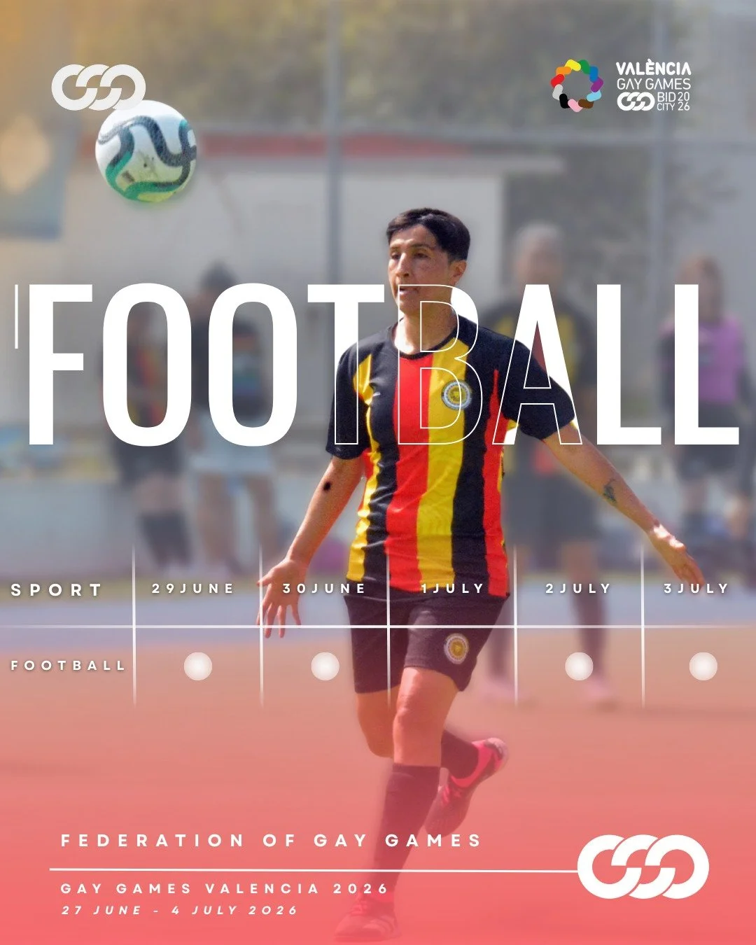 Football takes the field from 29 June to 3 July. ⚽🔥
You join a tournament built for every level, with fair play at the core and teams from across the world sharing the same pitch.
Secure your spot for Valencia 2026 and play in a space where everyone