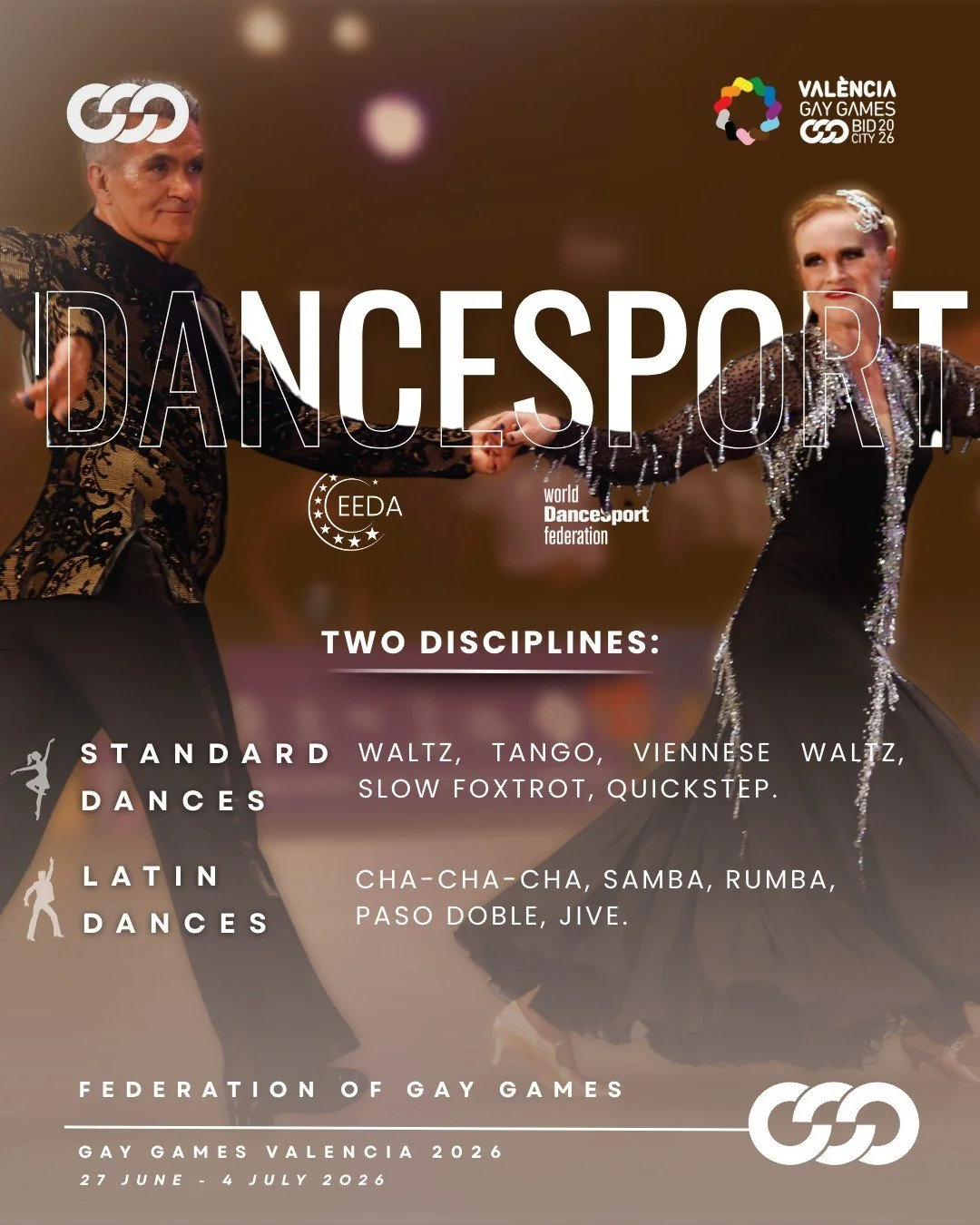 Dancesport is bringing all the flavor to Valencia. 💃✨
You pick your style, Standard or Latin, then hit the floor with waltz, tango, quickstep, cha cha cha, rumba, samba, paso doble, and more.
Secure your spot for 2026 and dance the week away.

📒 Re