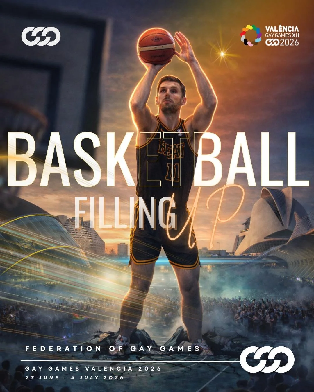 Basketball is filling up fast. 🏀🔥
Finals land on the last day on the main court at L&rsquo;Alqueria del Basket, the largest basketball training venue in Spain.
Join Val&egrave;ncia 2026, 27 June to 4 July. Lock your spot before the brackets close.