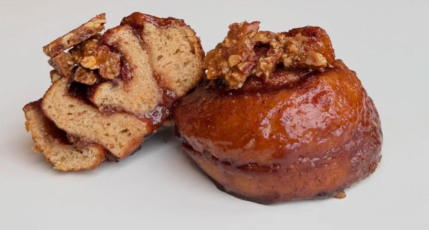 Plum Sumac Sticky Bun!! Last summer we made soooooo many different jams because we knew they will come in handy for the winter. This sticky bun featuring our plum jam, with some toffee pecans, and a sprinkle of sumac!!! A creation of our lovely pastr