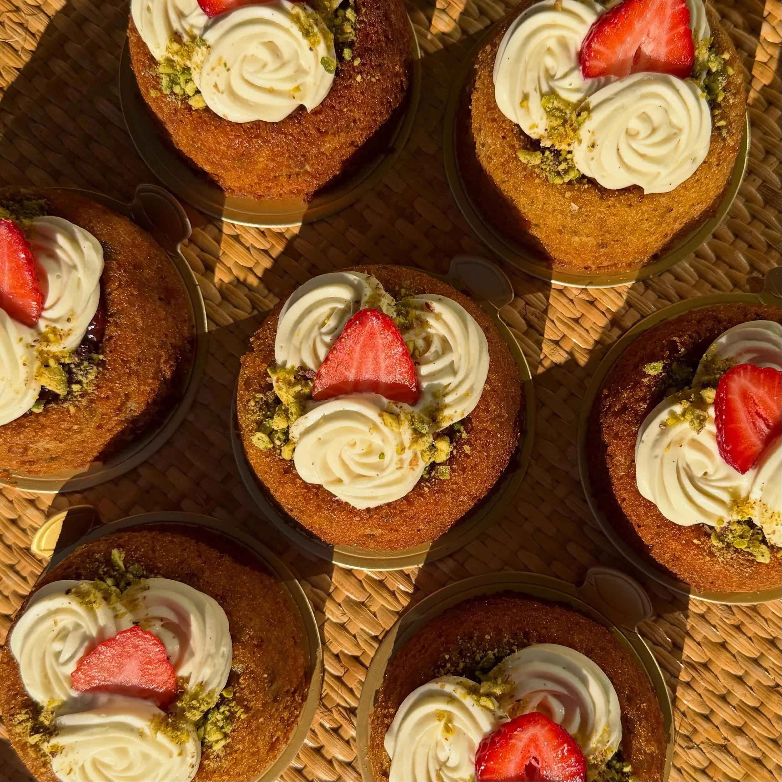 Pistachio, strawberries and cream torte 🍓

Gluten free pistachio labneh cake, topped with roasted strawberry jam, and whipped vanilla custard. She screams SUMMER! 

Very delicate, not too sweet, and perfect gift for all the fathers in your life #dad