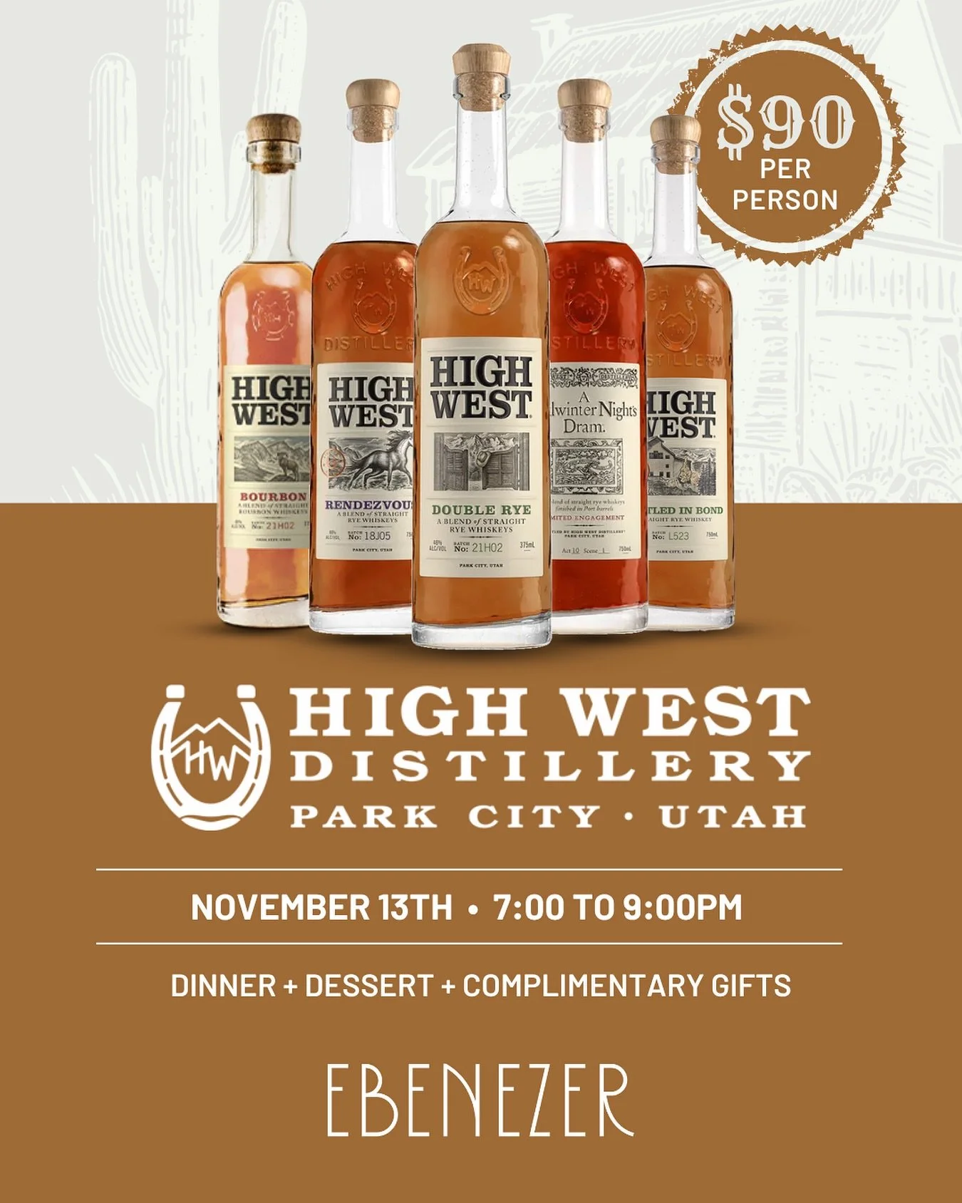 Join us for an exclusive High West Bourbon Dinner at The Ebenezer 🥃

Thursday, November 13 | 7&ndash;9 PM

We&rsquo;ll welcome back one of our favorites, Eric &mdash; @thehighwestguy , bringing his bourbon expertise and signature charm to the table.