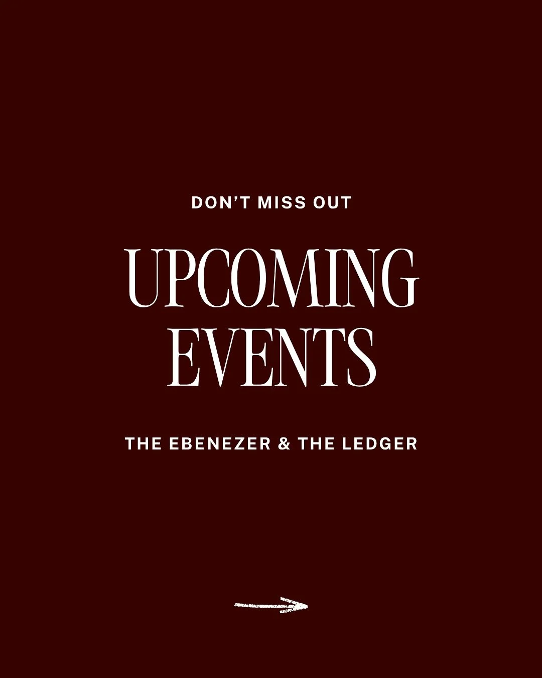 See what we&rsquo;ve got coming up at The Ledger and The Ebenezer ✨

HIGH WEST BOURBON TASTING + DINNER
Thursday, November 13th &bull; 7pm
Hosted by @thehighwestguy 

COCKTAIL CODES: THE HARVEST CODE
immersive cocktail class
Tuesday, November 18th &b