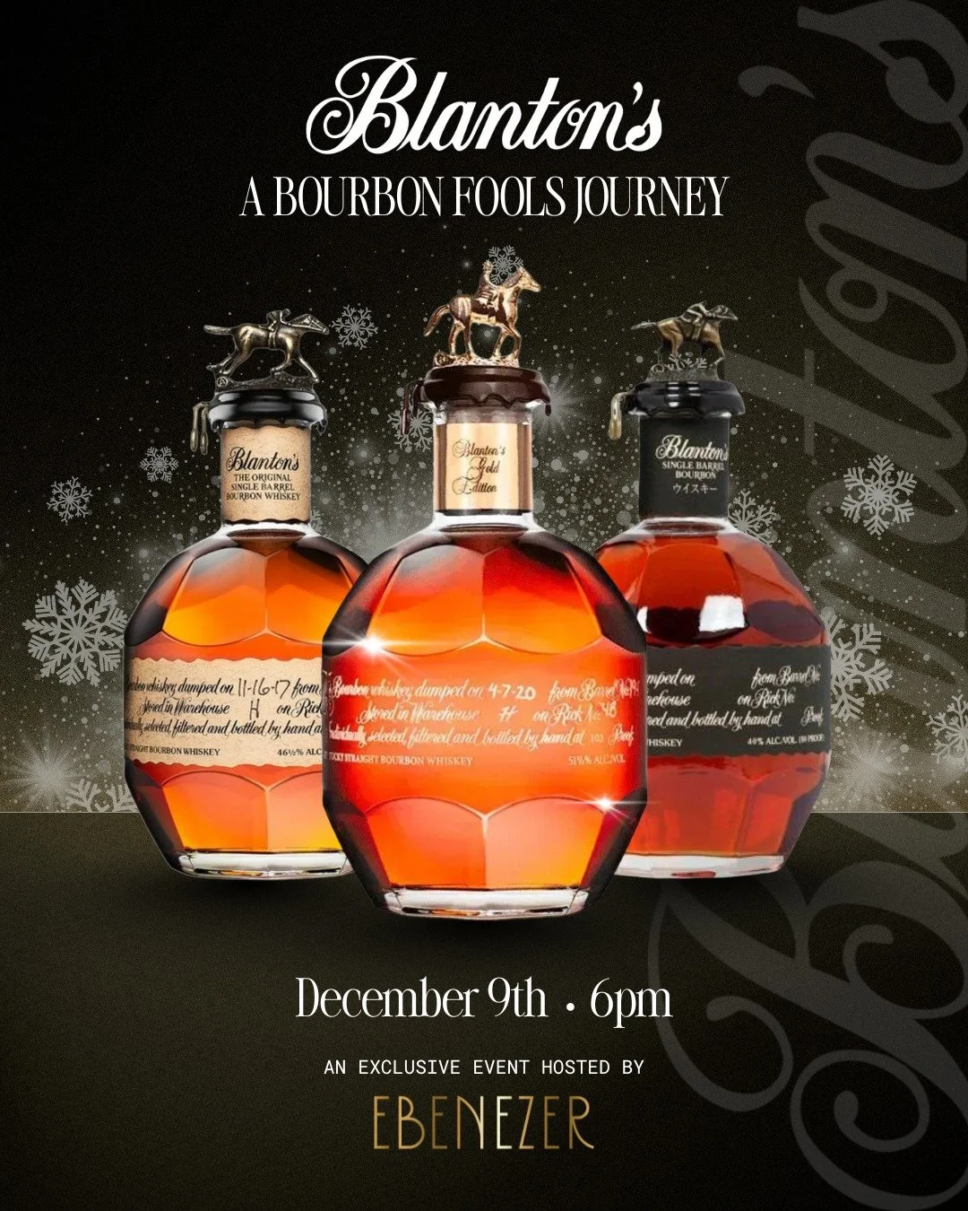 A night for true bourbon lovers. 🥃 ✨

Join us Dec 9 for a Blanton&rsquo;s tasting led by Don Williams, with a curated four course tasting menu by Executive Chef Greg Alexiev.

Tasting Lineup:
Blanton&rsquo;s Black &ndash; 80 proof export expression
