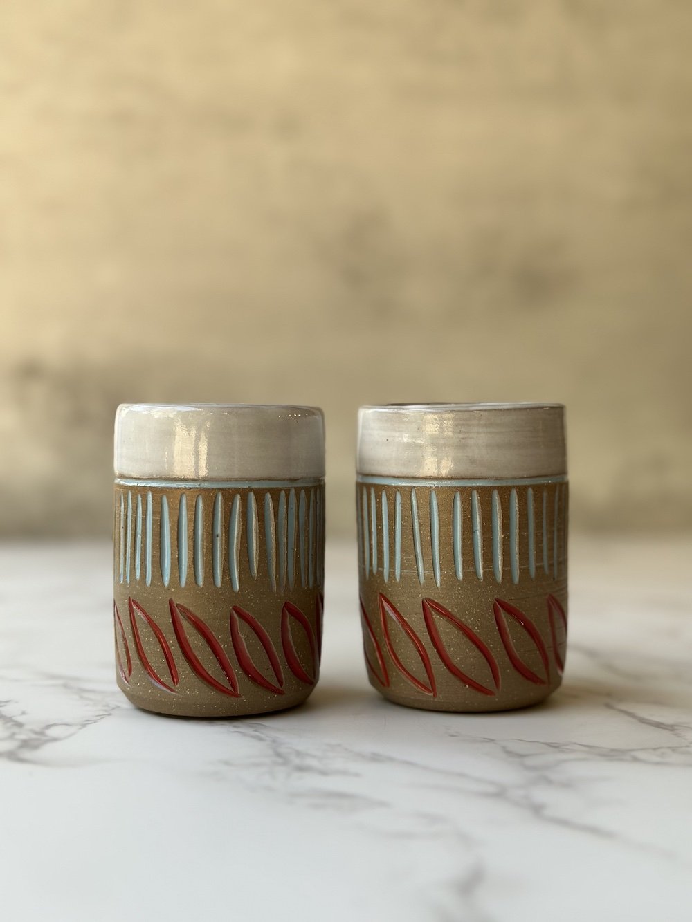 Carved Ceramic Turkish Tea Cups